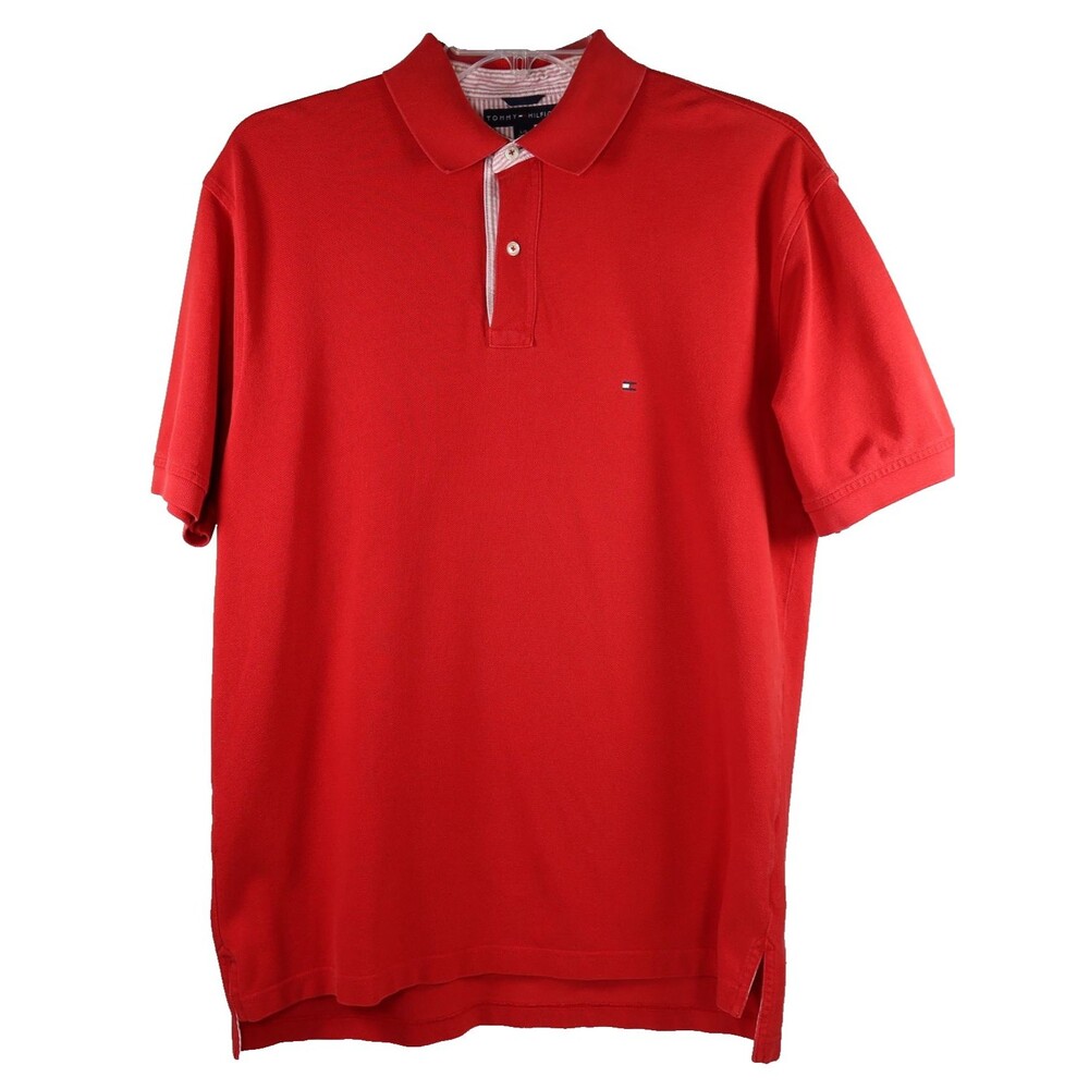 Tommy Hilfiger Golf Polo Shirt Men's Large Red Collar Short Sleeve Classic Fit